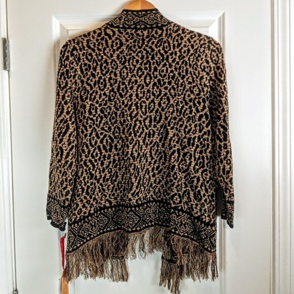 Ruby Rd. Animal Print Metallic Fringed Open Cardigan NWT - Picture 2 of 6